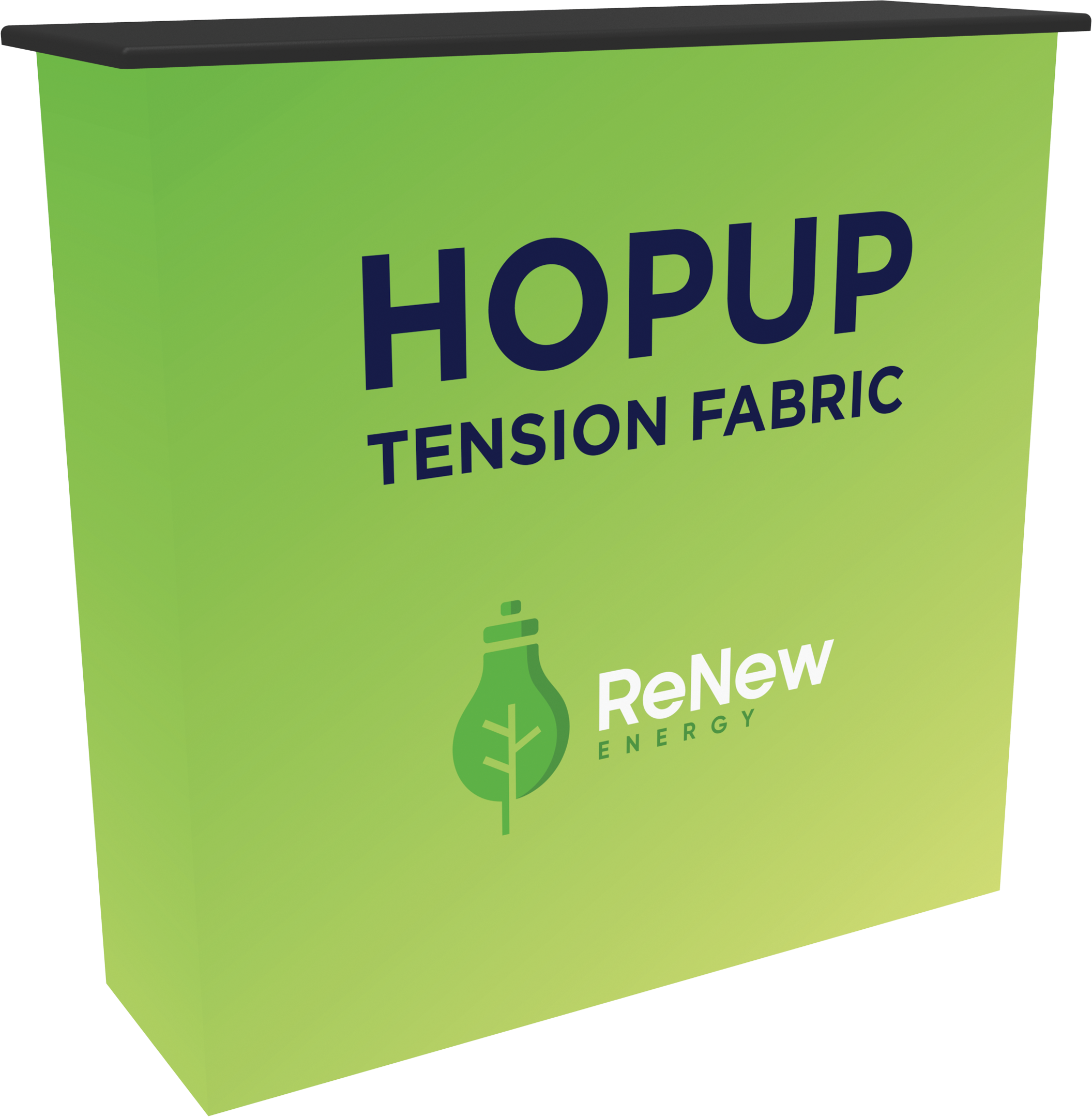 portable collapsable bar with green and black cover and black countertop